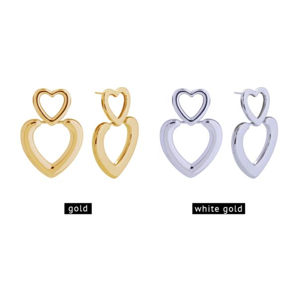 14K Gold White Gold Dipped Heart Drop Earrings