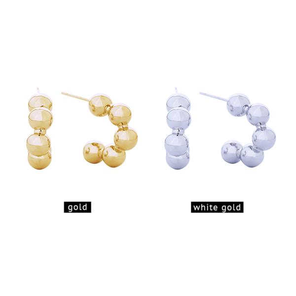 14K White Gold Dipped Ball Hoop Post Earrings