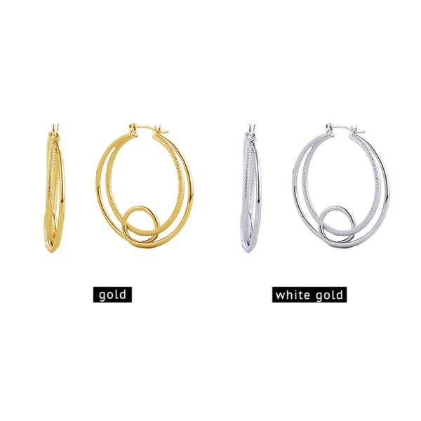14K Gold White Gold Dipped Pin Catch Hoop