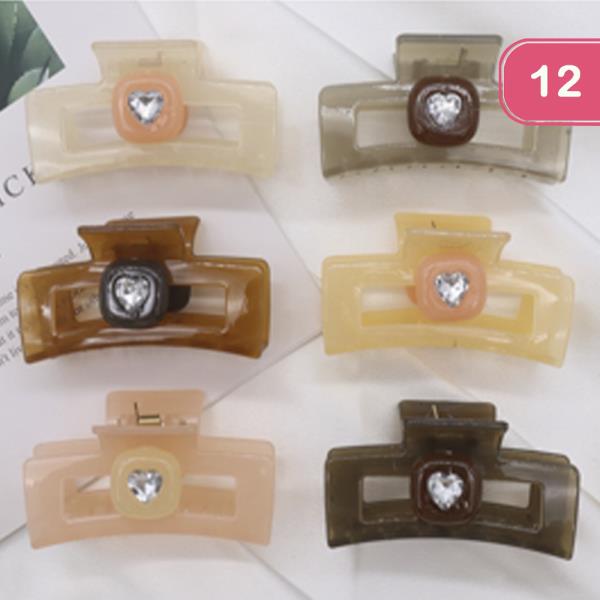 Rhinestone Heart Hair Claw Jaw Clip (12 Units)