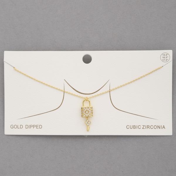 CZ Lock Key Charm Gold Dipped Necklace
