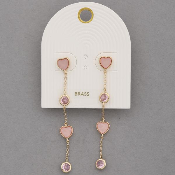 Heart Round Stone Link Dangle Earring