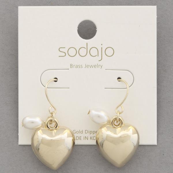 SODAJO Heart Pearl Gold Dipped Dangle Earring