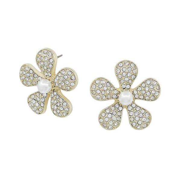Pearl Accent Flower Pave Post Earring