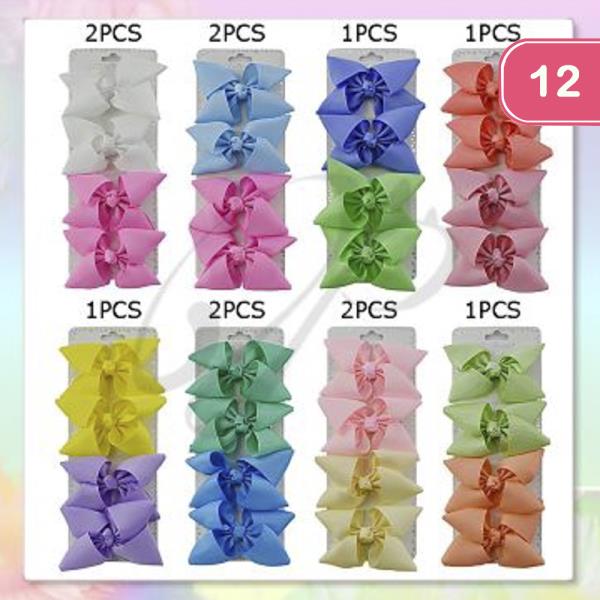 Ribbon Hair Bow Pin Set (12 Units)