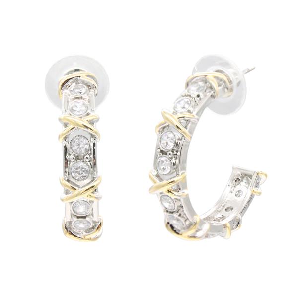 14K Gold Plated Two Tone Hoop CZ Earrings