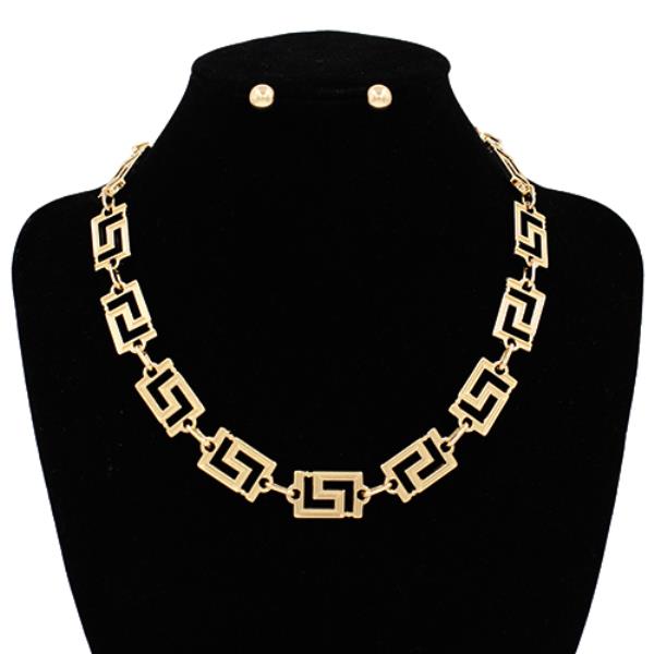 Greek Pattern Metal Link Necklace