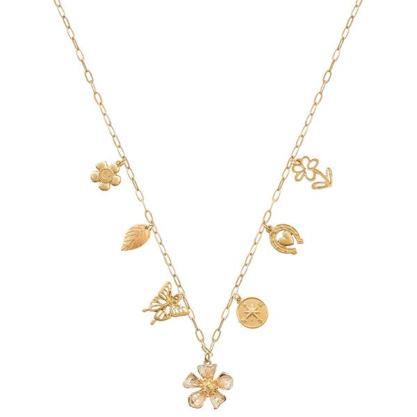 Flower Multi Charm Station Necklace
