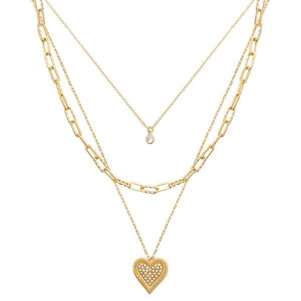 Heart Charm Oval Link Layered Necklace