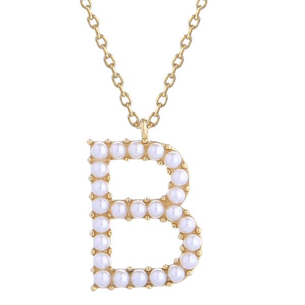 14K GOLD DIPPED PEARL INITIAL NECKLACE BRASS/ PEARL/ HYPOALLERGENIC; DIAMETER 1.5cm