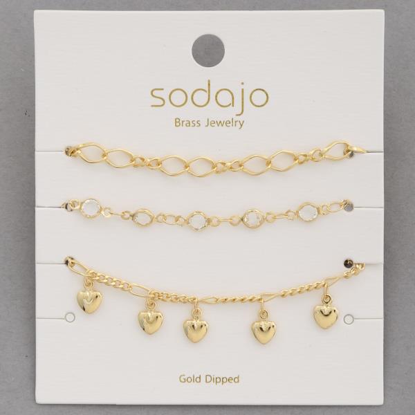 SODAJO Heart Charm Gold Dipped Bracelet Set