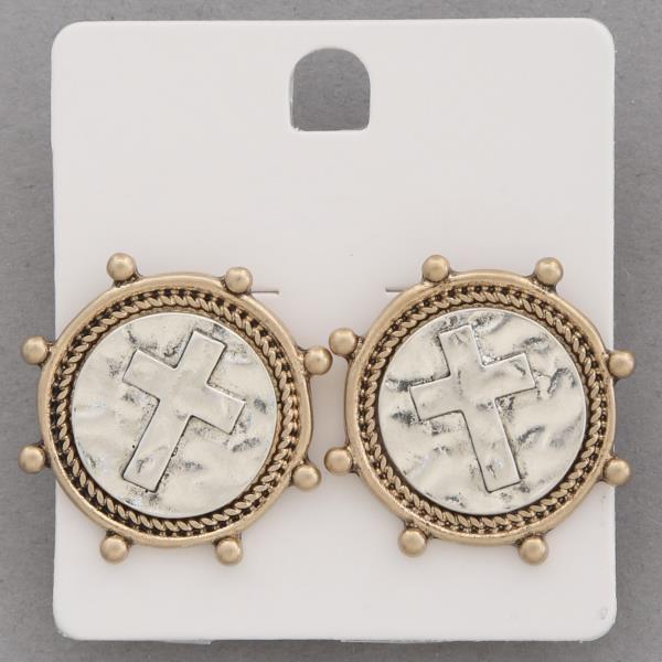 Round Cross Metal Earring