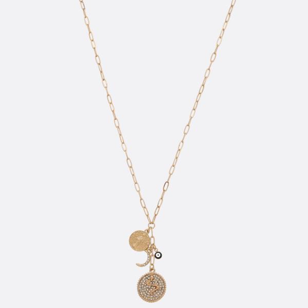 Medallion Moon Charm Oval Link Necklace