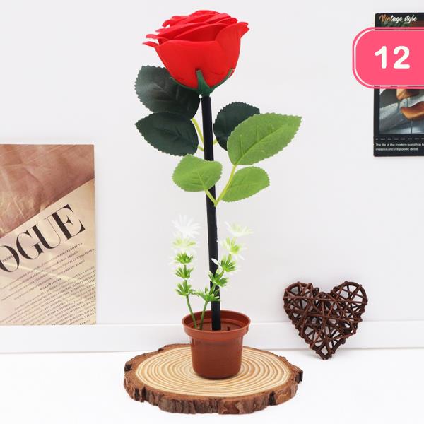 Rose Flower Deco Pen with Holder Pot (12 Units)