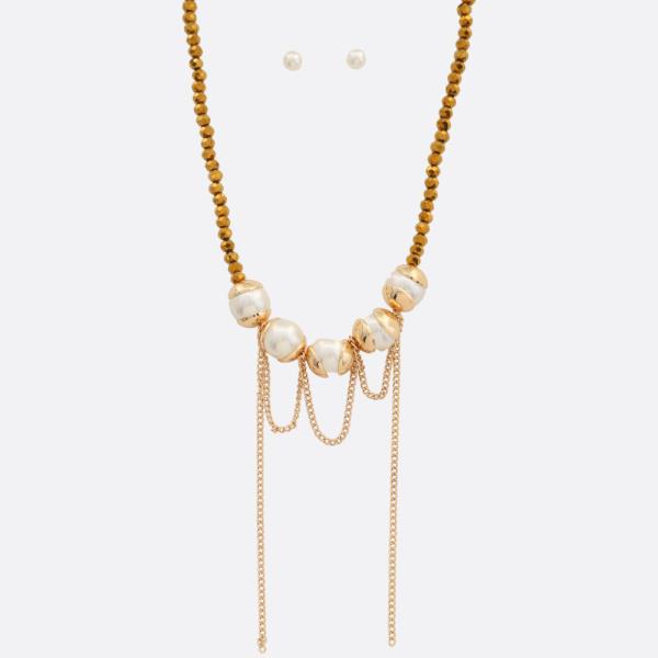 Pearl Bead Chain Metal Necklace