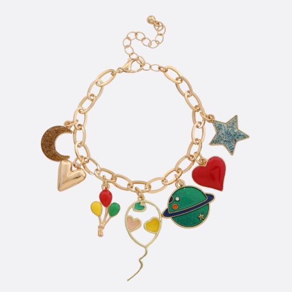 Balloon Multi Charm Oval Link Metal Bracelet