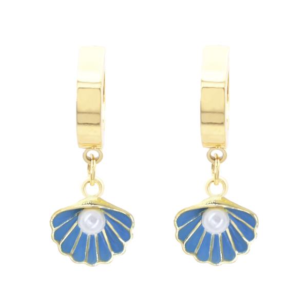 Pearl in Shell Stainless Steel Huggies Earring