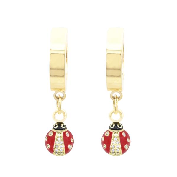 Ladybug CZ Stainless Steel Huggies Earring