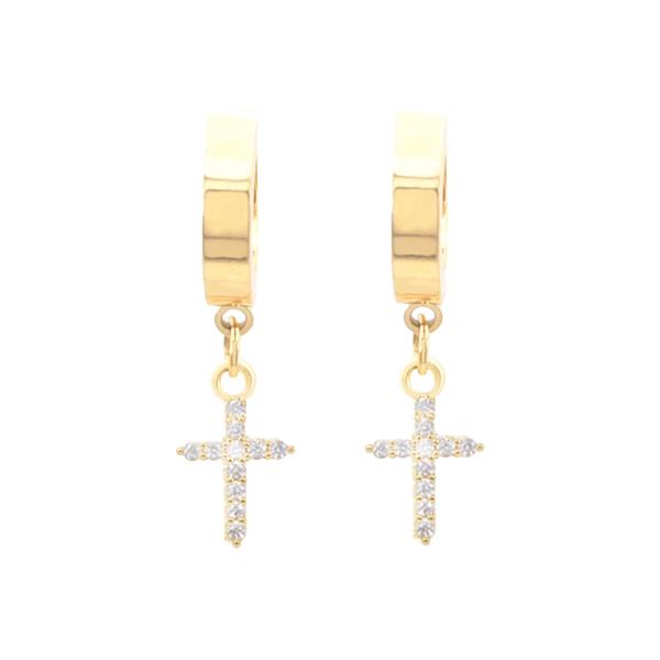 Cross CZ Stainless Steel Huggies Earring
