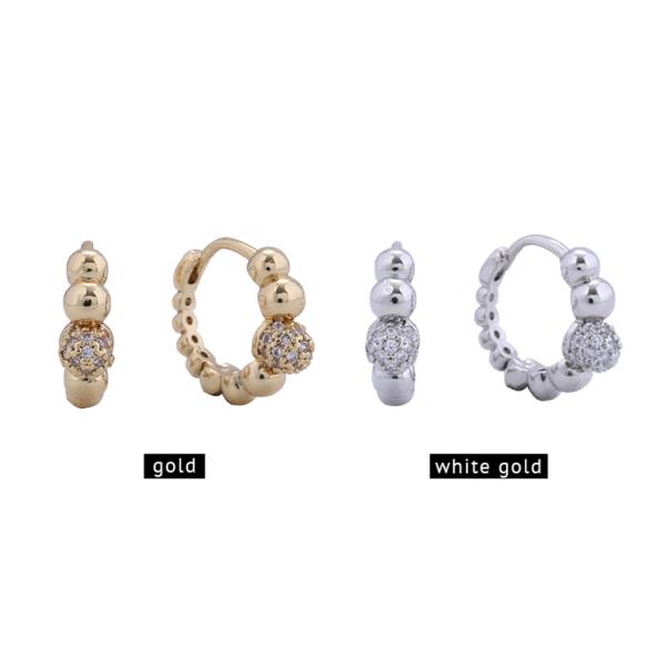 14K White Gold Dipped Beaded Huggie Earrings