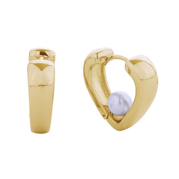 14K White Gold Dipped Pearl Huggie Earrings