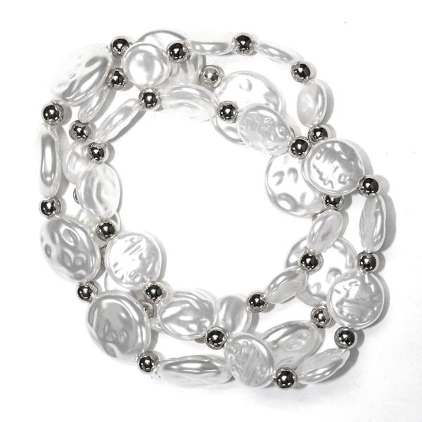 Metal Pearl Stretch Bracelet Set