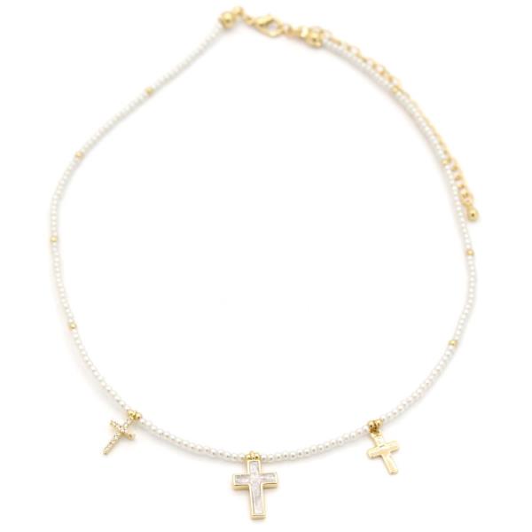 Pearl Cross Charm Necklace