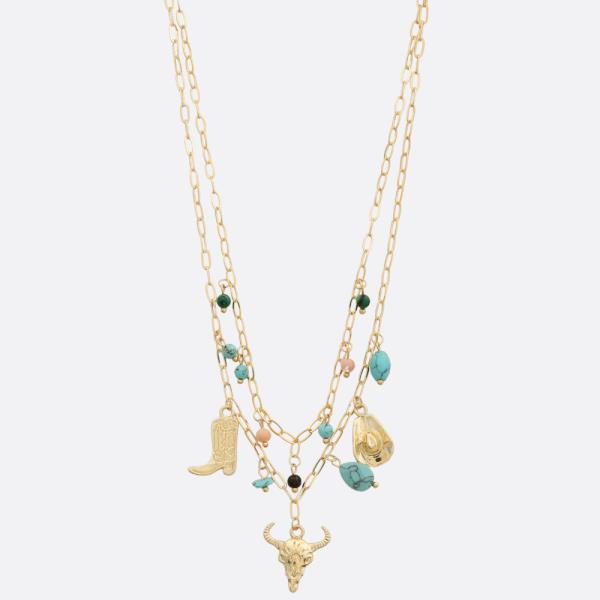 Western Style Multi Charm Turquoise Bead Necklace