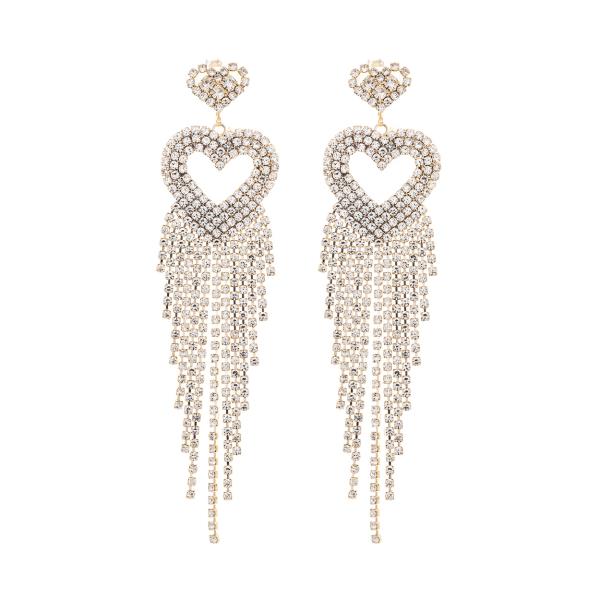 Rhinestone Double Heart Tassel Earring