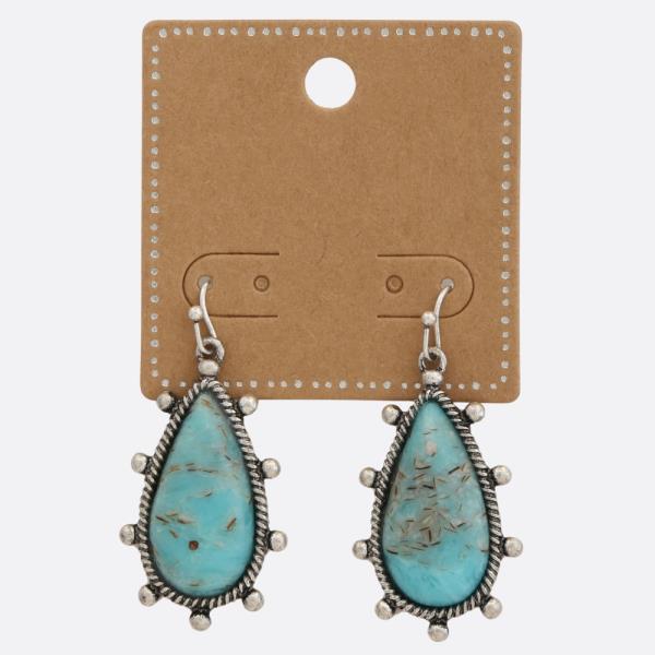 Western Teardrop Turquoise Bead Dangle Earring
