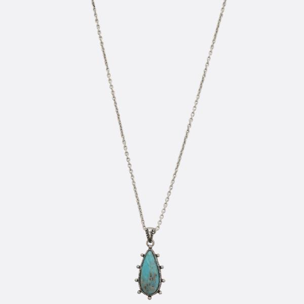 Western Style Turquoise Teardrop Pendant Necklace