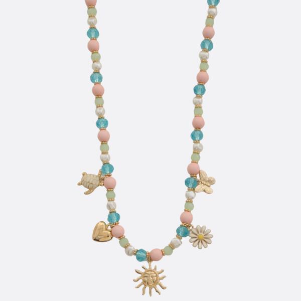 Multi Heart Charm Beaded Necklace