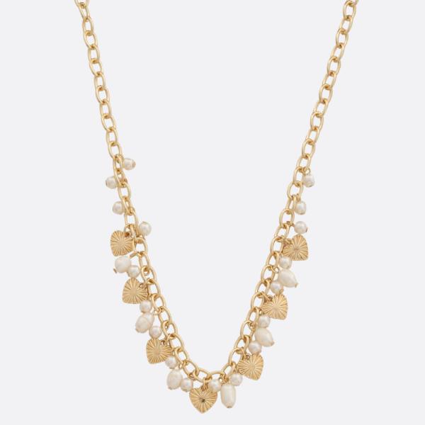 Dainty Heart Charm Pearl Bead Station Necklace