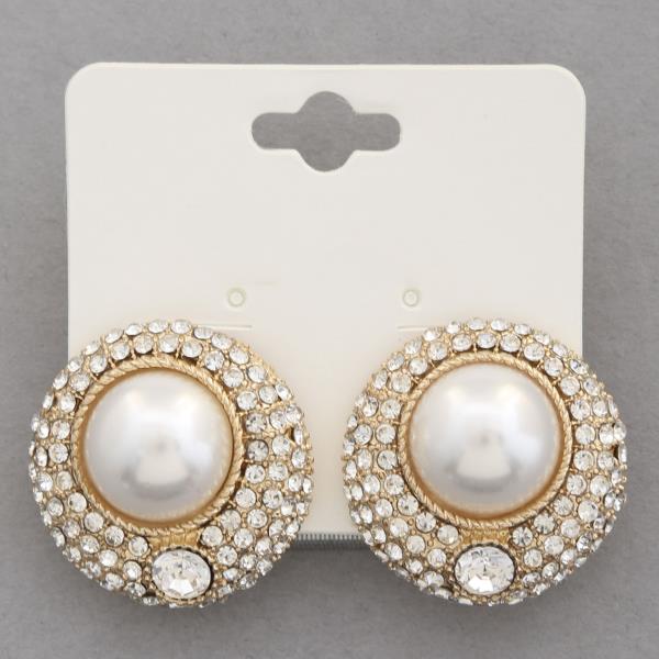 Pearl Bead Rhinestone Round Earring