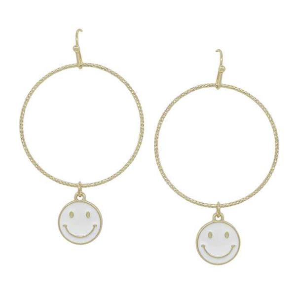 Textured Wire Ring with Smile Epoxy Drop Earring
