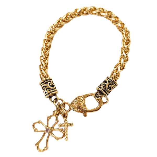 Cross Charm Filigree Wheat Link Bracelet