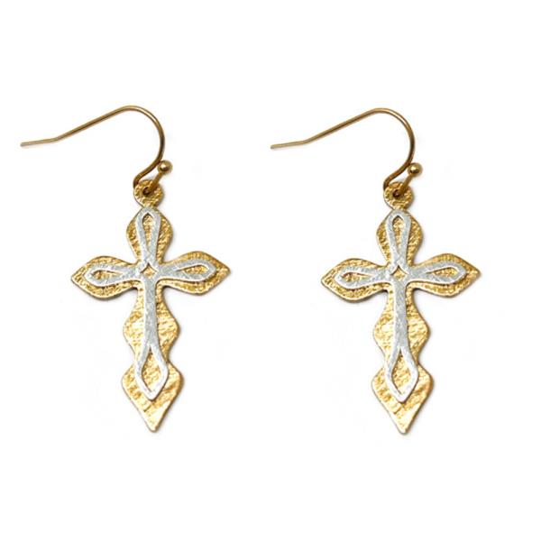 Two Tone Cross Metal Dangle Earring