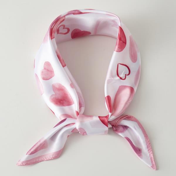 Heart Print Silky Bandana Neck Scarf