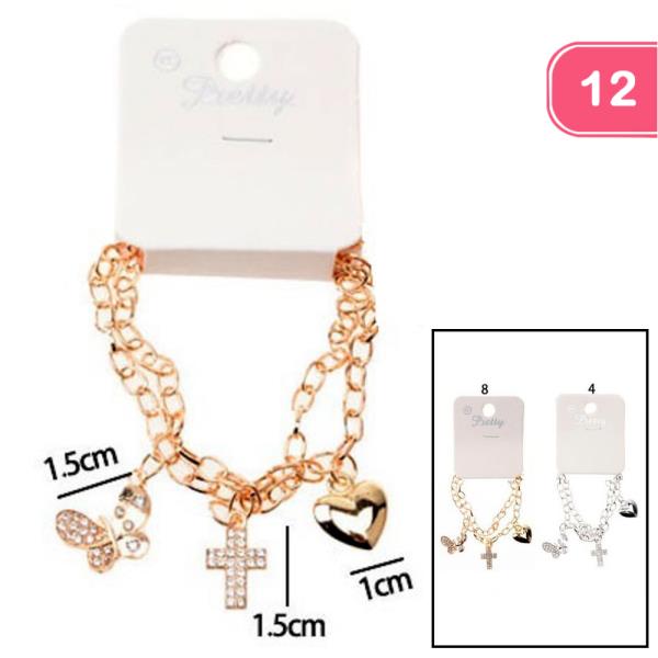 Metal Heart Multi Charm Bracelet (12 Units)