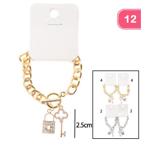 Metal Lock And Key Charm Bracelet (12 Units)