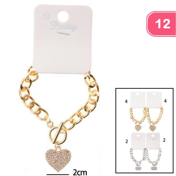 Metal Heart Charm Bracelet (12 Units)