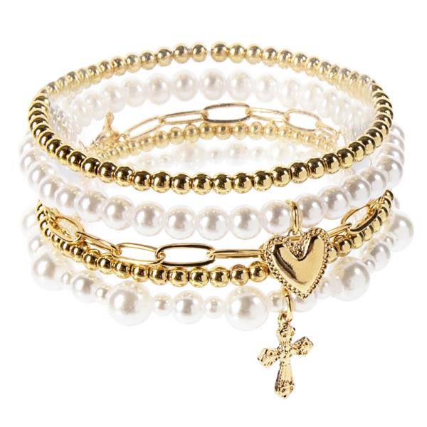 Pearl Cross Charm 5 Bracelet Set