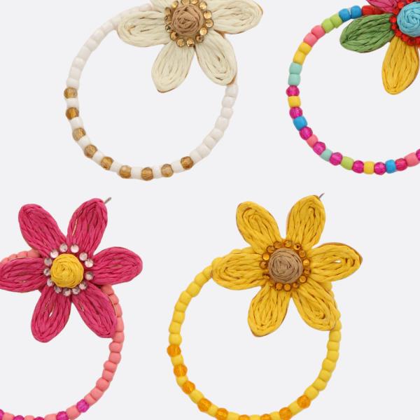 Raffia Flower Beaded Earring