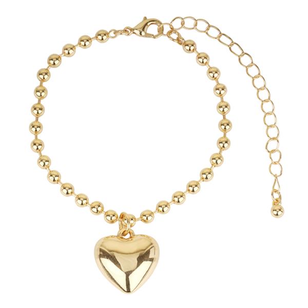 Metal Ball Chain Heart Charm Bracelet