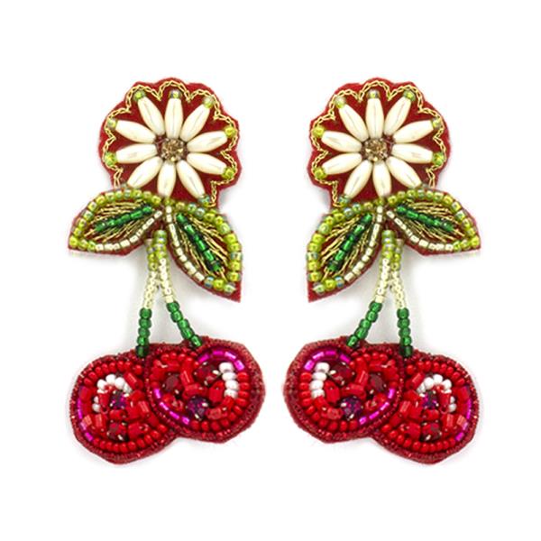 Seed Bead Cherry Dangle Earring