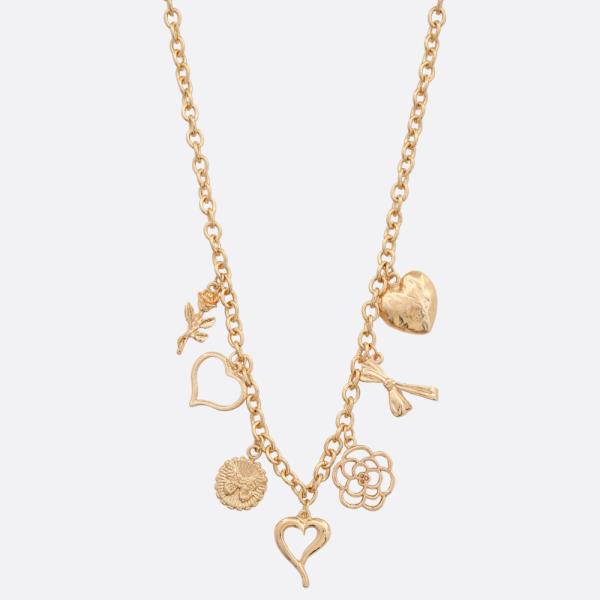 SDJ Heart Flower Multi Charm Metal Necklace