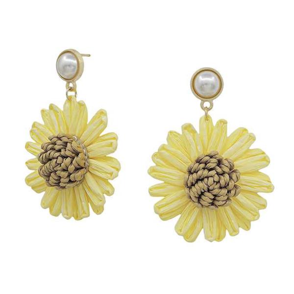 Pearl Post Paper Flower Drop Earring