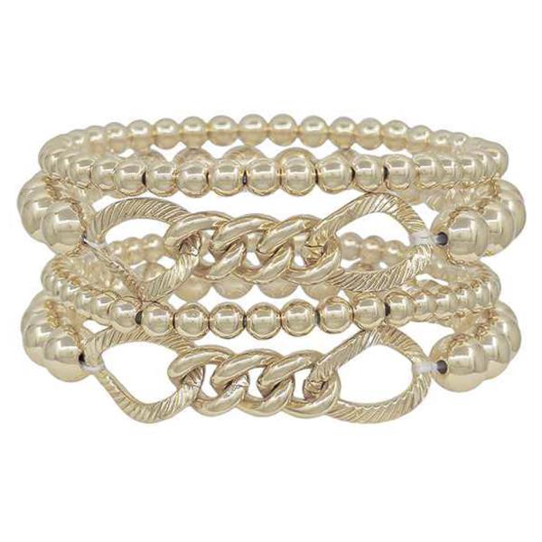 Water Resistant Metal CCB Stretch Bracelet 4 Set