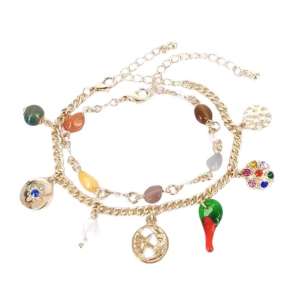 Multi Charm Layered Beaded Bracelet