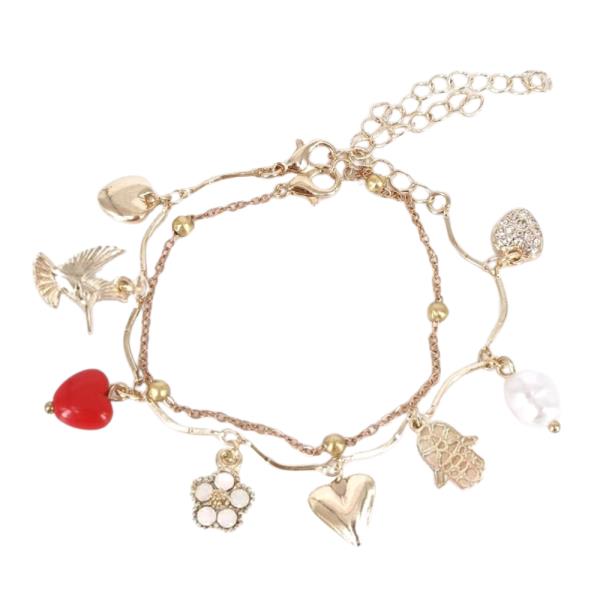 Heart Flower Multi Charm Bracelet